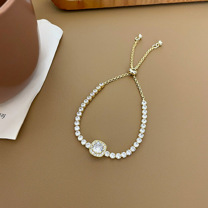 High Quality Shiny Zircon Adjustable Pull Chain Gold Plated Bracelet Fashion Jewelry For Women