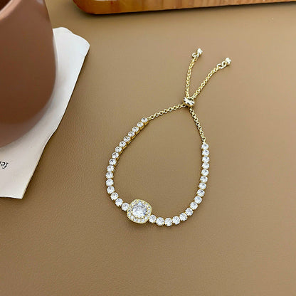 High Quality Shiny Zircon Adjustable Pull Chain Gold Plated Bracelet Fashion Jewelry For Women