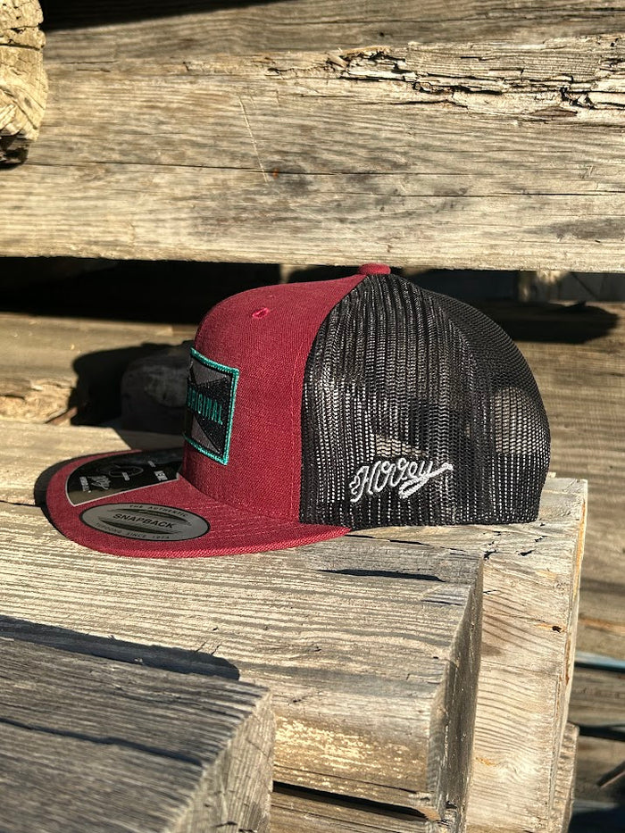 Hooey Maroon trucker hat with 'Western Original' patch.  Side View showing Hooey logo.