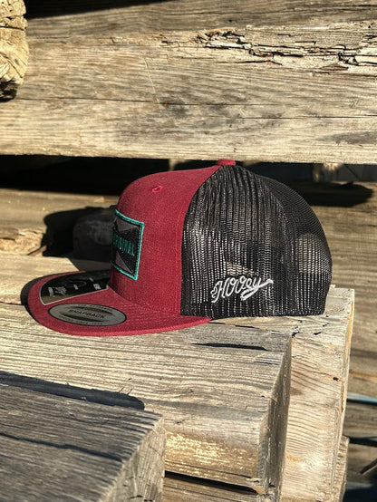 Hooey Maroon trucker hat with 'Western Original' patch.  Side View showing Hooey logo.