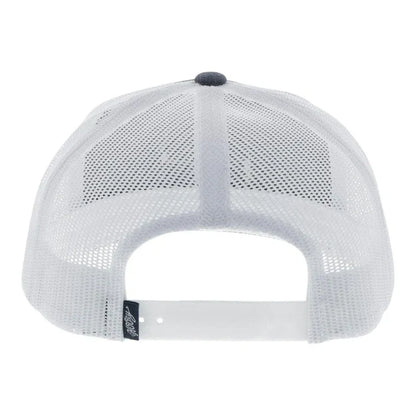 Grey and White snapback cap with Hooey logo patch. Rear view showing adjustable strap.