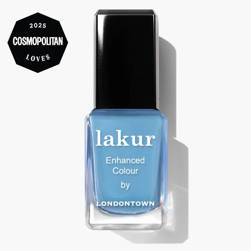 A bottle of LONDONTOWN Lakur nail polish in the shade Hot Spring, featuring a "2025 Cosmopolitan Loves" badge in the top left corner.