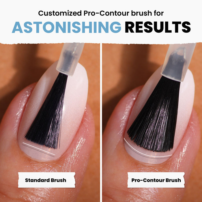 Close-up images compare nail brushes: the left shows a standard one on a nail; the right features LONDONTOWN's "Hot Spring" brush, with bristles as precise as the Pacific coastline. Text above reads, "Customized Hot Spring brush for ASTONISHING RESULTS.