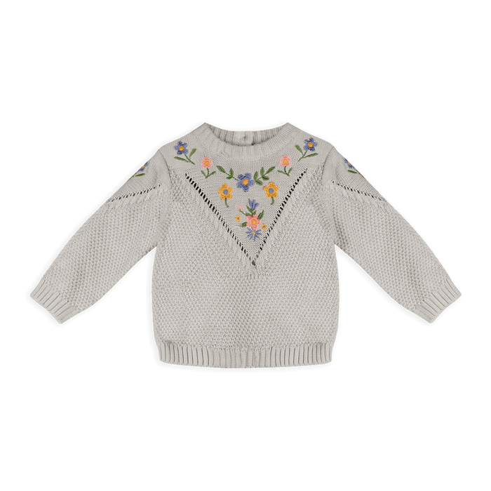 Ivy Floral Embr Tex Knit Baby Pullover, Organic Cotton