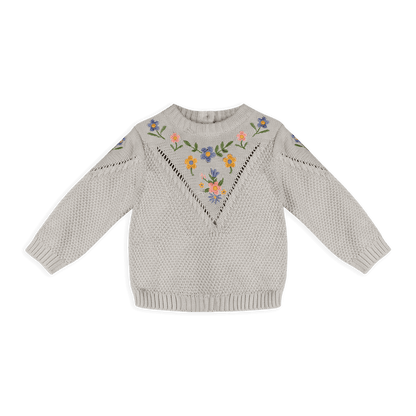 Ivy Floral Embr Tex Knit Baby Pullover, Organic Cotton