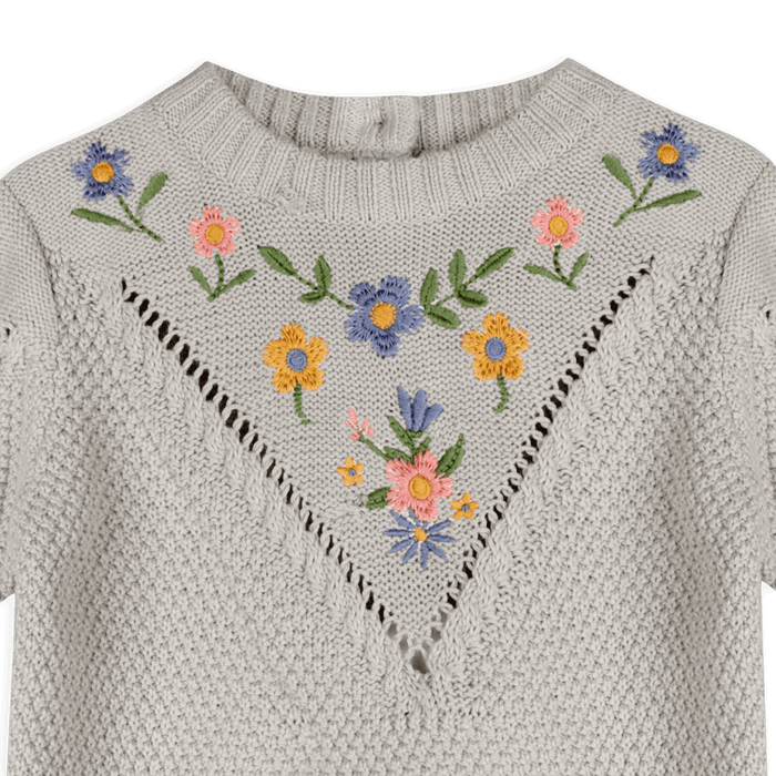 Organic Cotton Ivy Floral Embr Tex Knit Baby Pullover, Detail