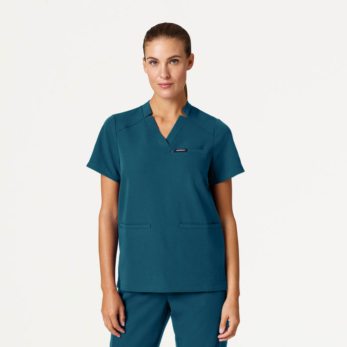 JAANUU Notched V - Neck Scrub Top Caribbean Blue - Get Scrubbed