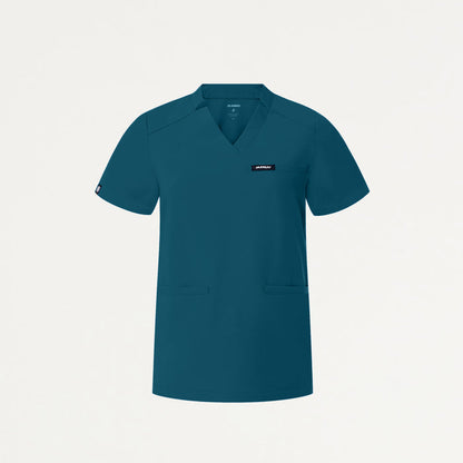 JAANUU Notched V - Neck Scrub Top Caribbean Blue - Get Scrubbed