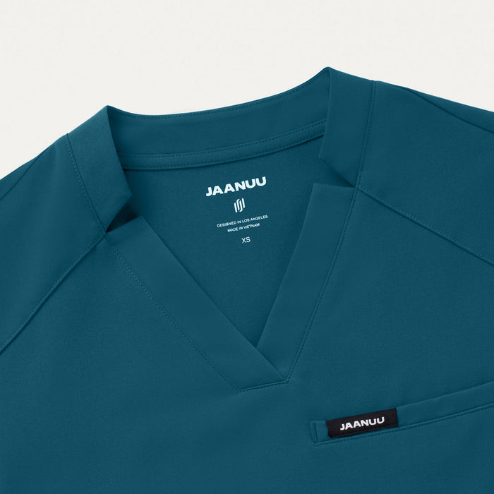 JAANUU Notched V - Neck Scrub Top Caribbean Blue - Get Scrubbed