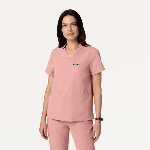 JAANUU Notched V - Neck Scrub Top Mauve - Get Scrubbed