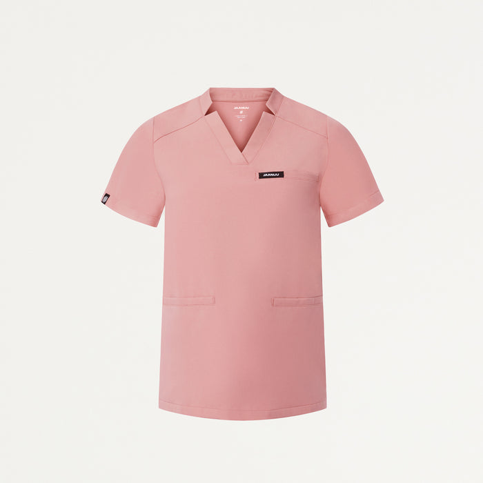 JAANUU Notched V - Neck Scrub Top Mauve - Get Scrubbed