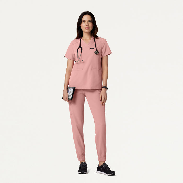 JAANUU Notched V - Neck Scrub Top Mauve - Get Scrubbed