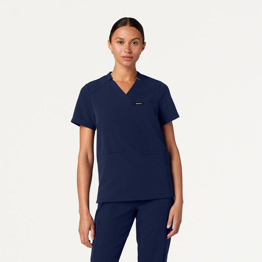 JAANUU Notched V - Neck Scrub Top Midnight Navy - Get Scrubbed
