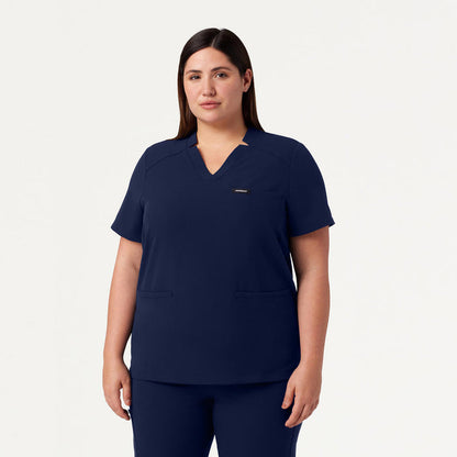 JAANUU Notched V - Neck Scrub Top Midnight Navy - Get Scrubbed