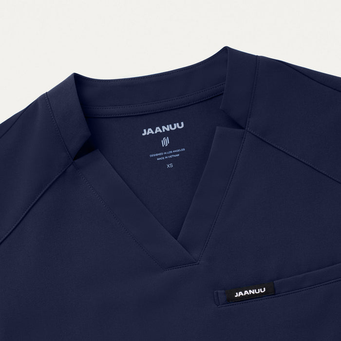 JAANUU Notched V - Neck Scrub Top Midnight Navy - Get Scrubbed