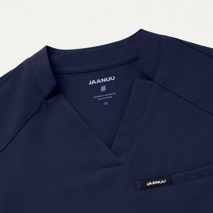 JAANUU Notched V - Neck Scrub Top Midnight Navy - Get Scrubbed