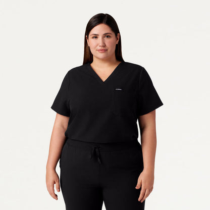 JAANUU Rhena Essential 1 pocket Scrub Top Black - Get Scrubbed