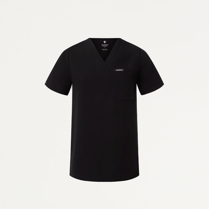 JAANUU Rhena Essential 1 pocket Scrub Top Black - Get Scrubbed