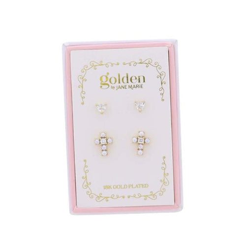 Jane Marie Girls 18K Gold Plated Set of 2 Earrings