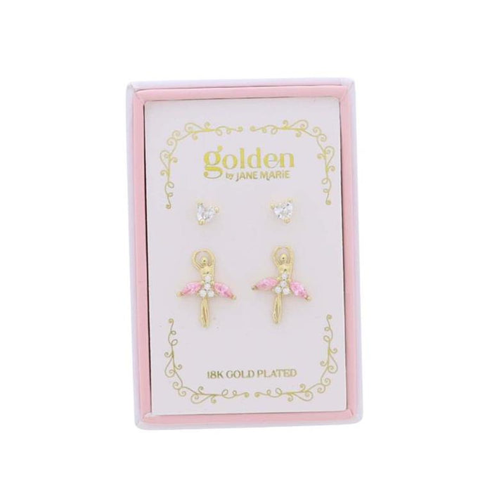 Jane Marie Girls 18K Gold Plated Set of 2 Earrings