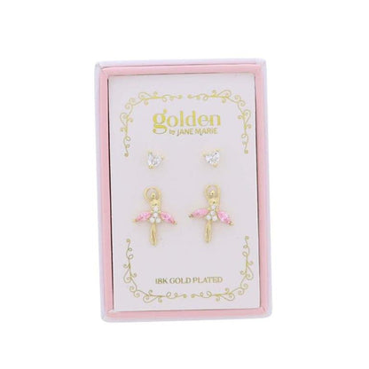 Jane Marie Girls 18K Gold Plated Set of 2 Earrings