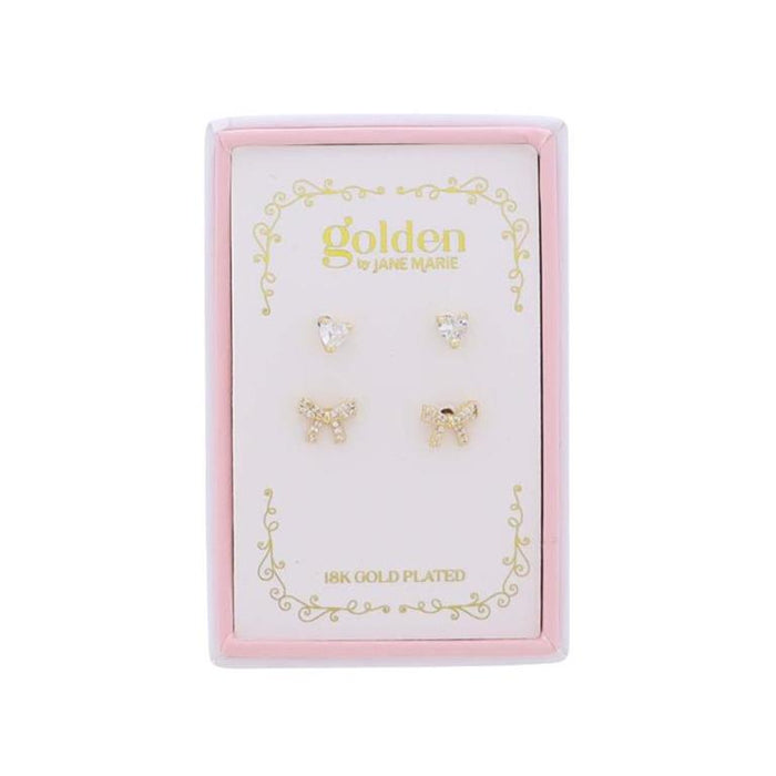 Jane Marie Girls 18K Gold Plated Set of 2 Earrings