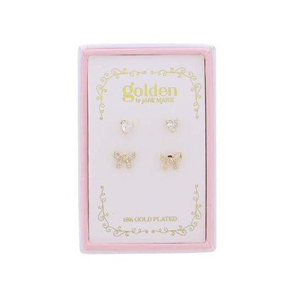 Jane Marie Girls 18K Gold Plated Set of 2 Earrings