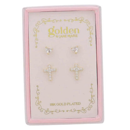 Jane Marie Girls 18K Gold Plated Set of 2 Earrings