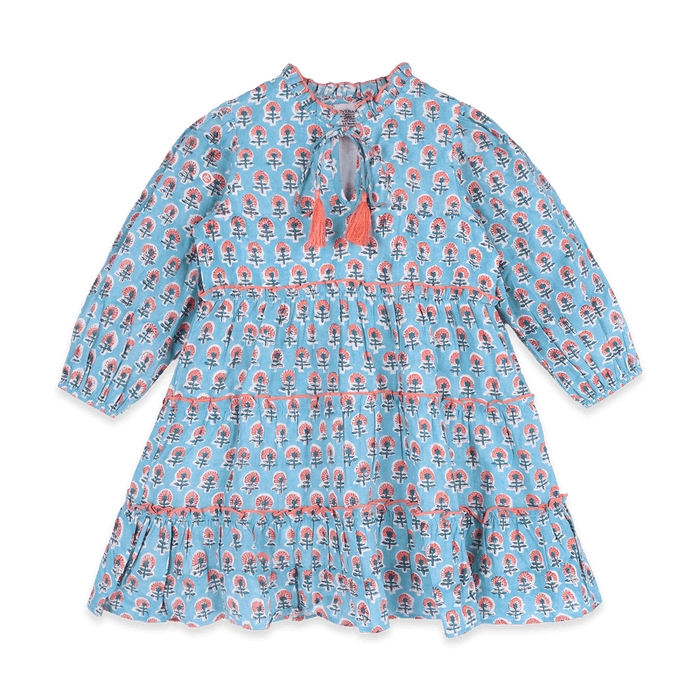 Jasmine Layered Girl Dress - Blue (Organic Cotton) - Front