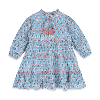 Jasmine Layered Girl Dress - Blue (Organic Cotton) - Front