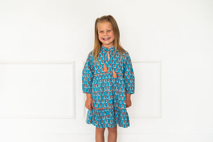 Viverano Jasmine Layered Girl Dress - Blue (Organic Cotton) - Front View