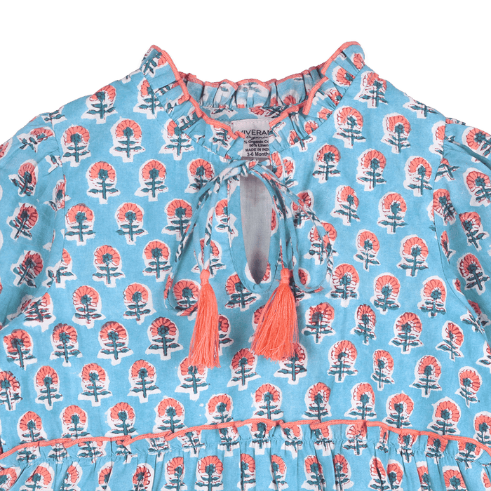 Jasmine Layered Girl Dress - Blue (Organic Cotton) - Detail
