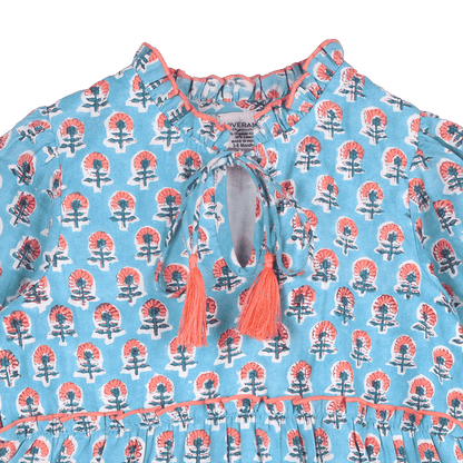 Jasmine Layered Girl Dress - Blue (Organic Cotton) - Detail