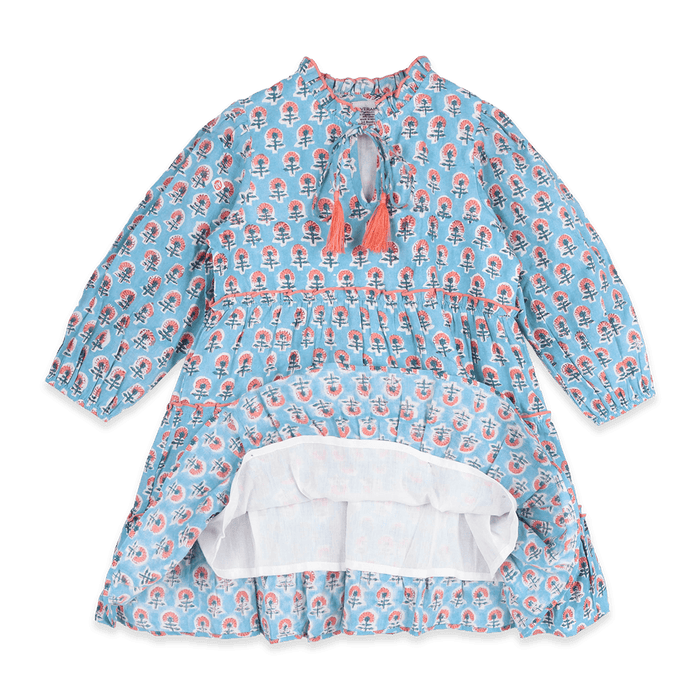 Jasmine Layered Girl Dress - Blue (Organic Cotton) - Voile Lining