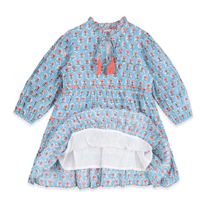 Jasmine Layered Girl Dress - Blue (Organic Cotton) - Voile Lining