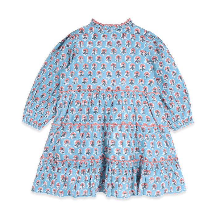 Jasmine Layered Girl Dress - Blue (Organic Cotton) - Back
