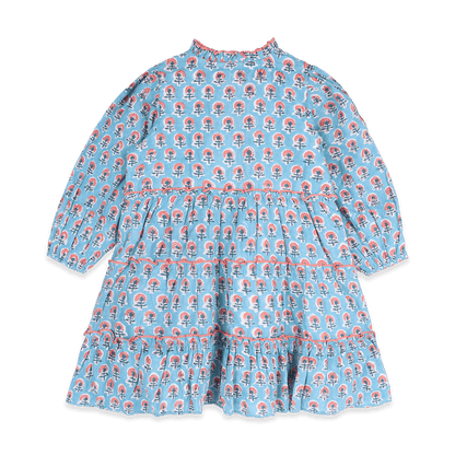 Jasmine Layered Girl Dress - Blue (Organic Cotton) - Back