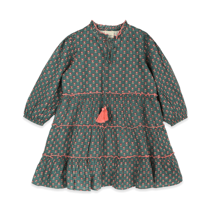 Jasmine Layered Girl Dress - Forest Green (Organic Cotton) - Front