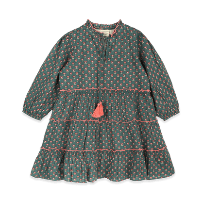 Jasmine Layered Girl Dress - Forest Green (Organic Cotton) - Front