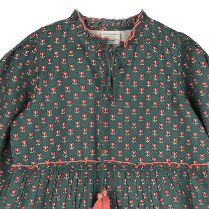 Jasmine Layered Girl Dress - Forest Green (Organic Cotton) - Detail
