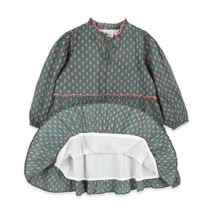 Jasmine Layered Girl Dress - Forest Green (Organic Cotton) - Voile Lining