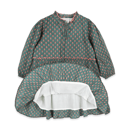 Jasmine Layered Girl Dress - Forest Green (Organic Cotton) - Voile Lining