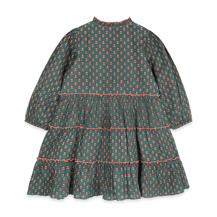 Jasmine Layered Girl Dress - Forest Green (Organic Cotton) - Back