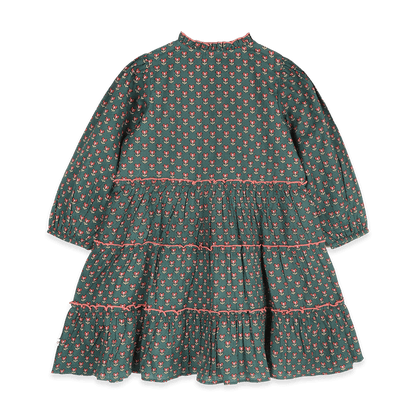 Jasmine Layered Girl Dress - Forest Green (Organic Cotton) - Back