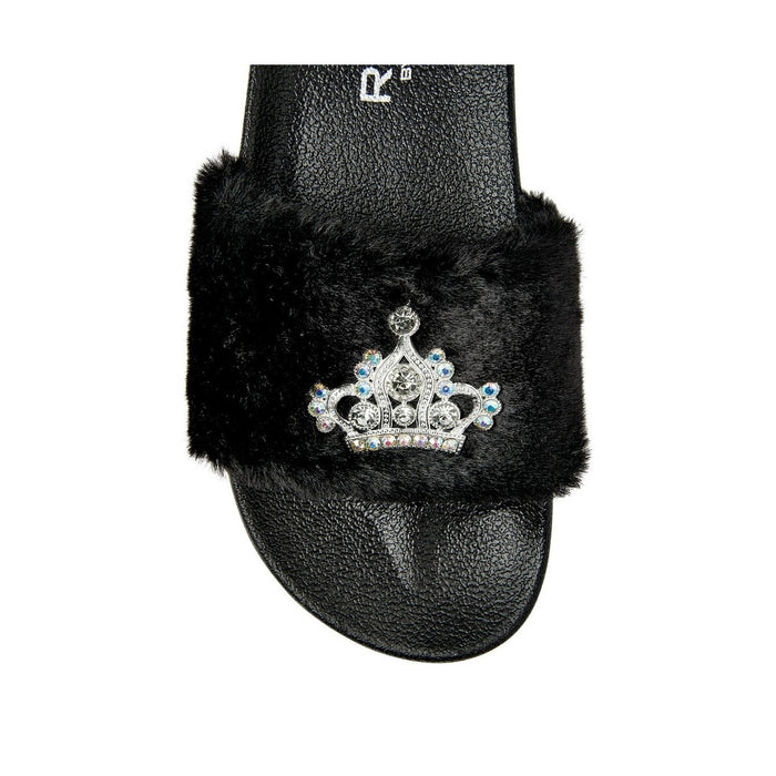 Jewel Fur Slipper [Black] #FW30 Small