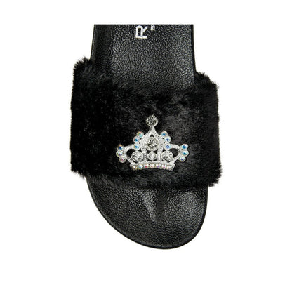 Jewel Fur Slipper [Black] #FW30 Small