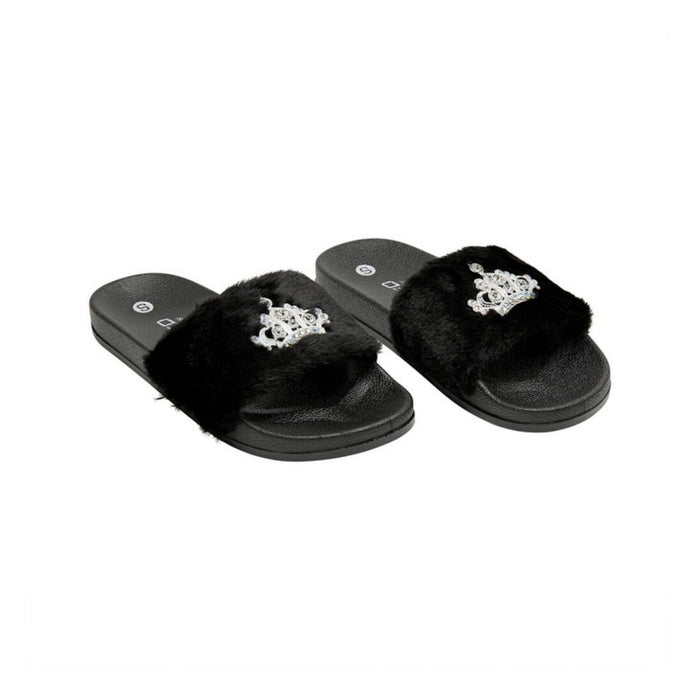 Jewel Fur Slipper [Black] #FW32 Large