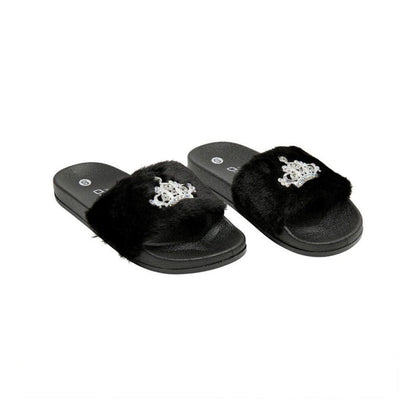 Jewel Fur Slipper [Black] #FW32 Large