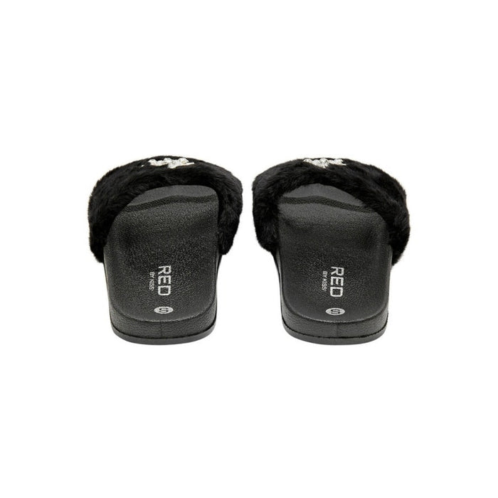 Jewel Fur Slipper [Black] #FW32 Large