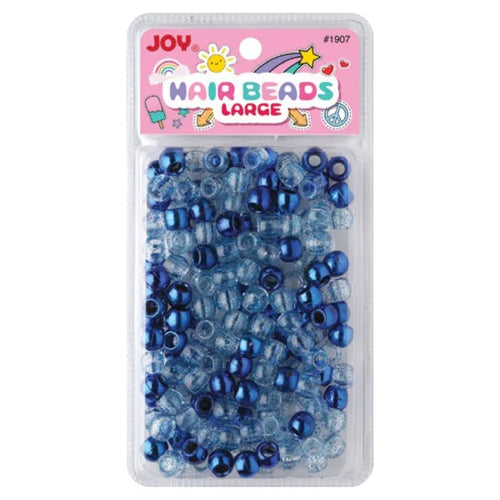 Joy Round Hair Beads Large, 240 Count, Blue Metallic & Glitter